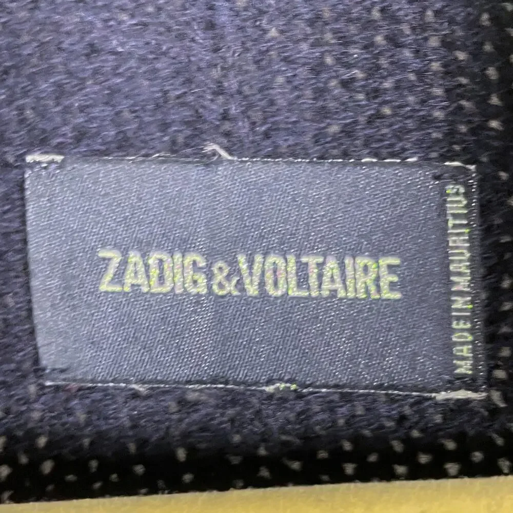 Zadig & Voltaire Cyan Cashmere Cardigan Navy Blue Open Front‎ Long Sleeve Sz M - Picture 8 of 12